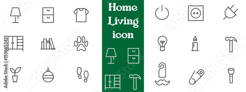 Furniture and home interior elements - thin line web icon set. Outline icons of kitchen, living room, bedroom and office collection