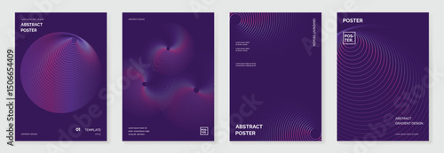 Modern gradient poster background vector set.Cover template with purple perspective geometric prism shapes, line. Ideal design for social media, cover, banner, flyer.