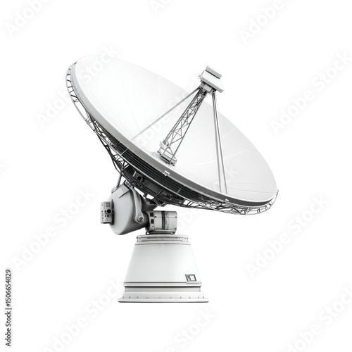 A giant satellite dish pointing to the sky symbol of communication and on transparent background
