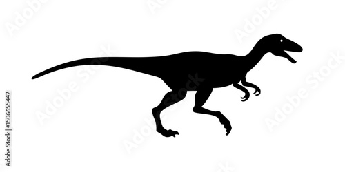 Velociraptor silhouette icon sign, Raptor dinosaurs symbol design, Isolated on white background, Vector illustration.Silhouette of a Prehistoric Theropod Dinosaur