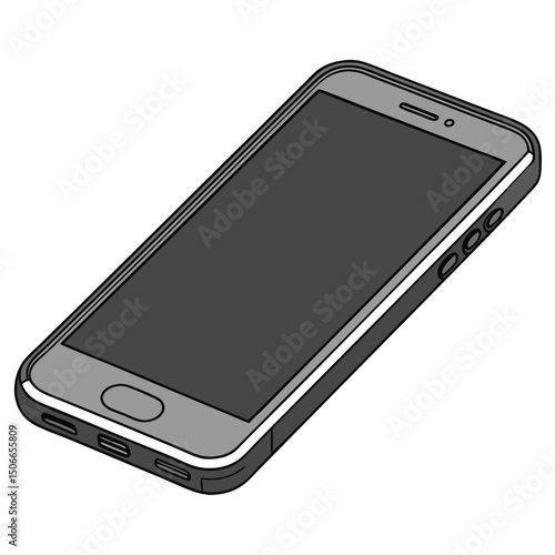 Isometric view of a generic smartphone device with a black screen