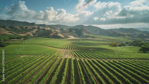 Wallpaper Mural Aerial Views Captivating Green Vineyard Rows and Distant Mountain Range Torontodigital.ca