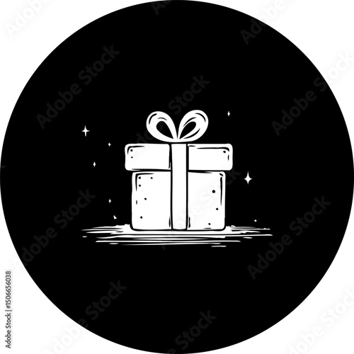 Elegant gift box illustration with sparkling accents on a clean, dark background