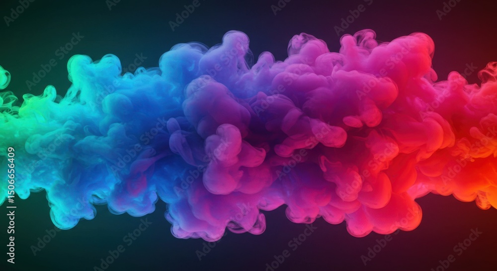 Fototapeta premium Swirling rainbow smoke fills the dark void a painterly explosion of color