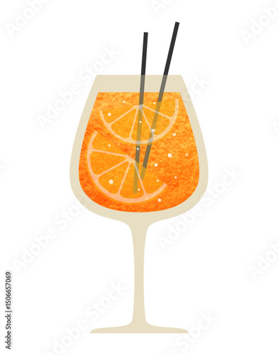 Aperol spritz in a glass with orange slices. Alcoholic cocktail isolated on white background, vector illustration, design element for menu, bar.