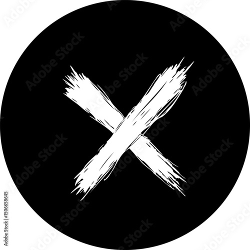 Abstract graphic representation of an X mark on a contrasted circular canvas