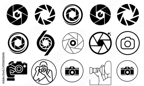 Camera lens icon collection. Set of camera lens icons. Video and photo camera lens icons. Camera lens logo
