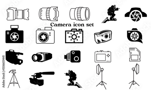 Camera icon set camera photo snapshot capture photograph shutter flash digital app modern minimalist symbol outline vector graphic icon flat style