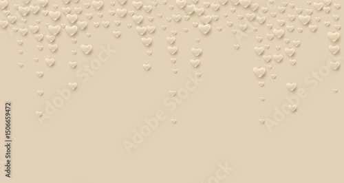 Festive beige background. Abstract background with volumetric hearts on flat backdrop. Perfect for anniversary, birthday, Valentine's day, mother's day