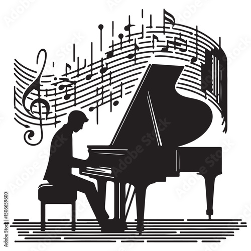 piano with music notes