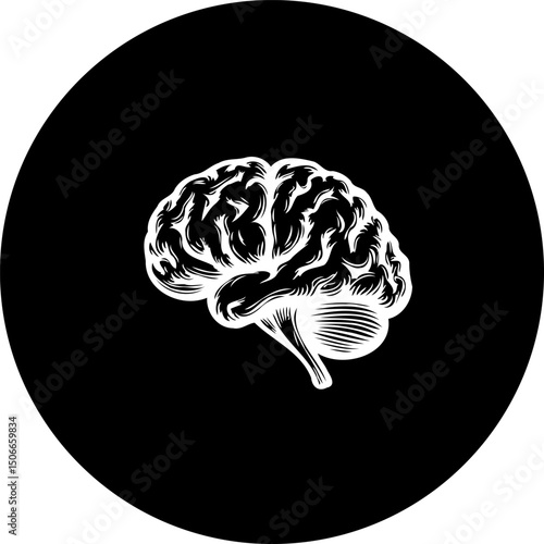Stylized cerebral representation showcased within a contrasted circular format