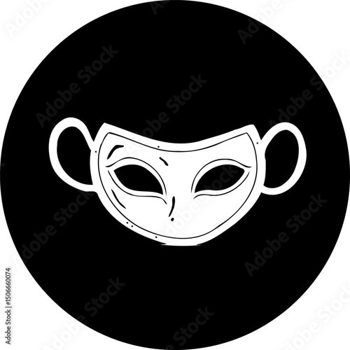 Mysterious mask emblem within circular frame, artistic representation