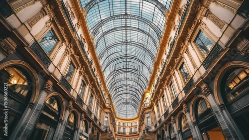 Milan Galleria Vittorio Emanuele II interior view with glass dome roofing