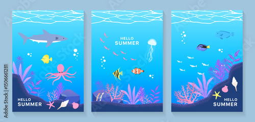 海の生き物のイラストセット_6