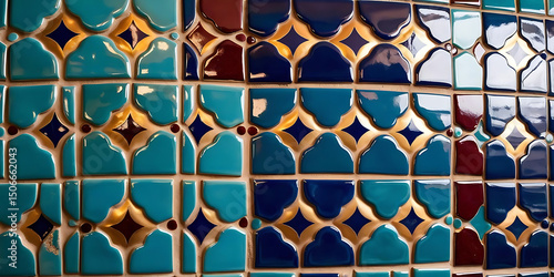 Colorful Ceramic Tiles with Intricate Star Patterns and Gold Accents

