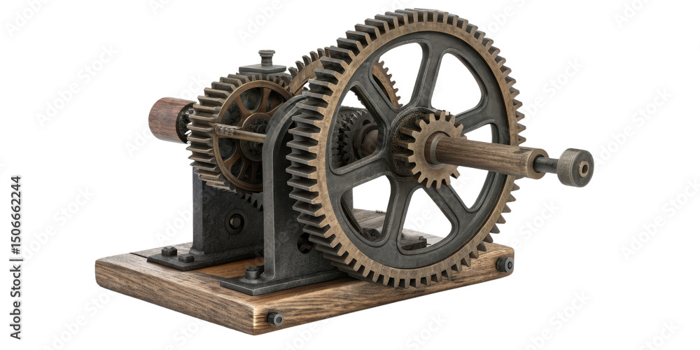 Obraz premium 3D Render of Vintage Gear Mechanism, Isolated on Transparent Background, steampunk, cogwheel, machinery, gears, mechanism, antique