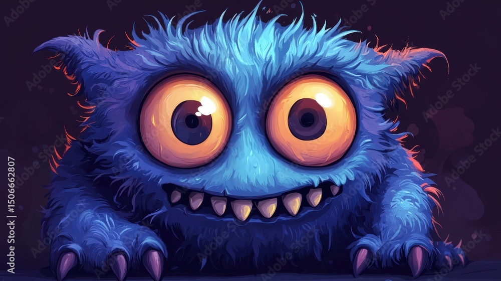 Furry, blue creature with large eyes Furry, blue creature with large eyes