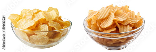 Set of a bowl of potato chips, isolated on transparent background. 