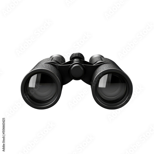 Black binoculars front view realistic 3D render isolated on Transparent Background