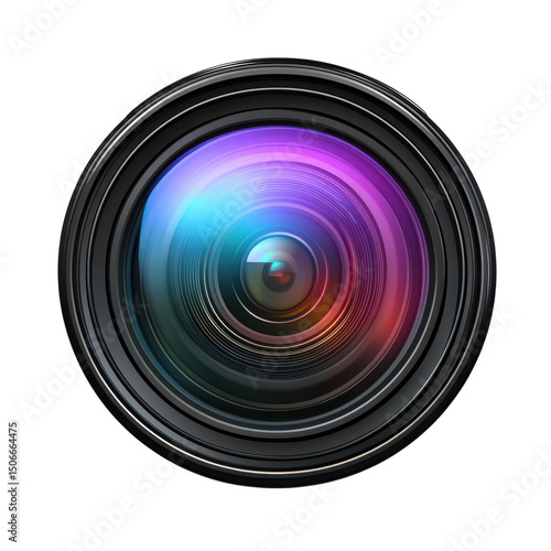Colorful camera lens with rainbow reflection realistic 3D render isolated on Transparent Background