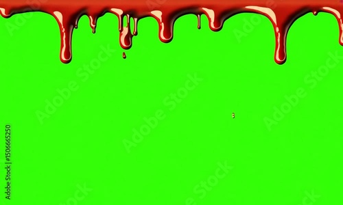 Red Gooey Liquid Dripping on Green Screen