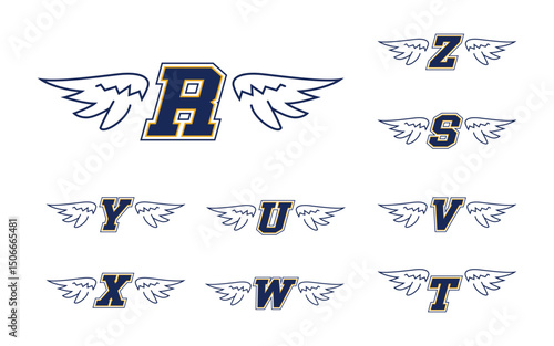 The Angel Wings Vector Logo Illustration. Set of letter logo design template. Angel wing letter logo vector