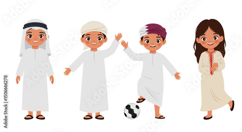 Cartoon depiction of children in traditional Middle Eastern clothing