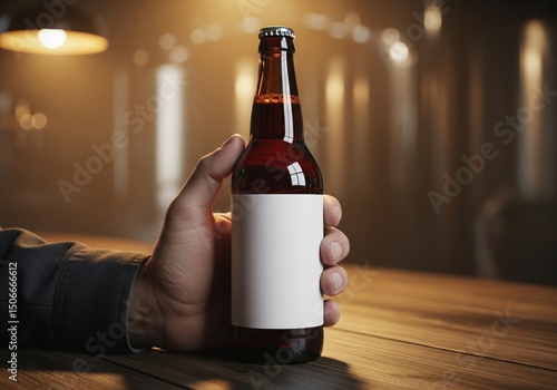 Man Holding Blank Craft Beer Bottle Mockup Brewery Bar