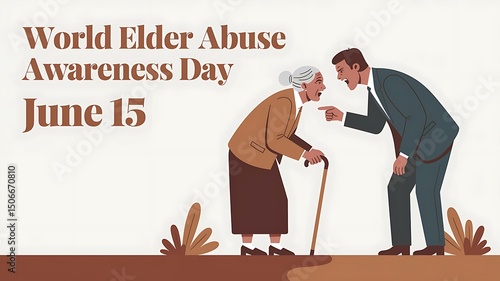 World elder abuse awareness day illustration of conflict between elderly person and caregiver