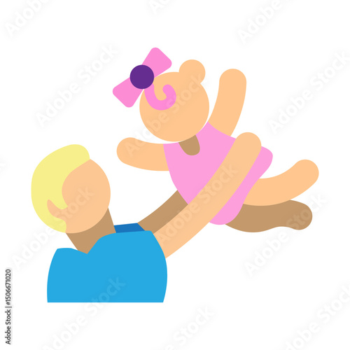 Dad and Daughter Vector Flat Icon Design