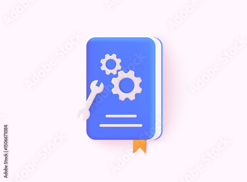 Technical inforamation, User manual, guide, instruction, guidebook. Rules guideline or user manual book. Settings, instruction and support concept. 3D Web Vector Illustrations.