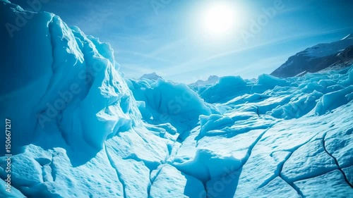 Breathtaking Glacier Scenery with Clear Blue Sky and Bright Sunlight Revealing the Beauty of Nature