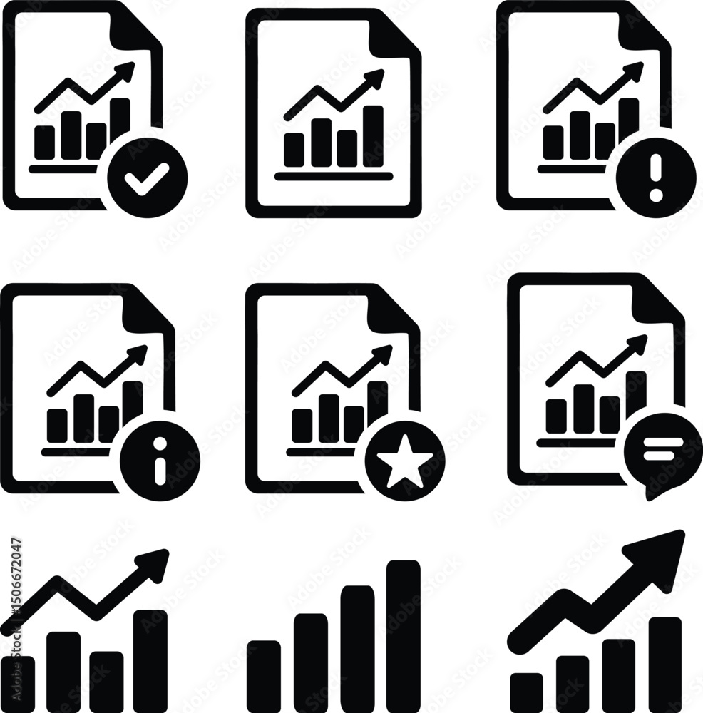 Obraz premium Report with Chart Icon Set – Vector EPS Format for Business and Data Visualization