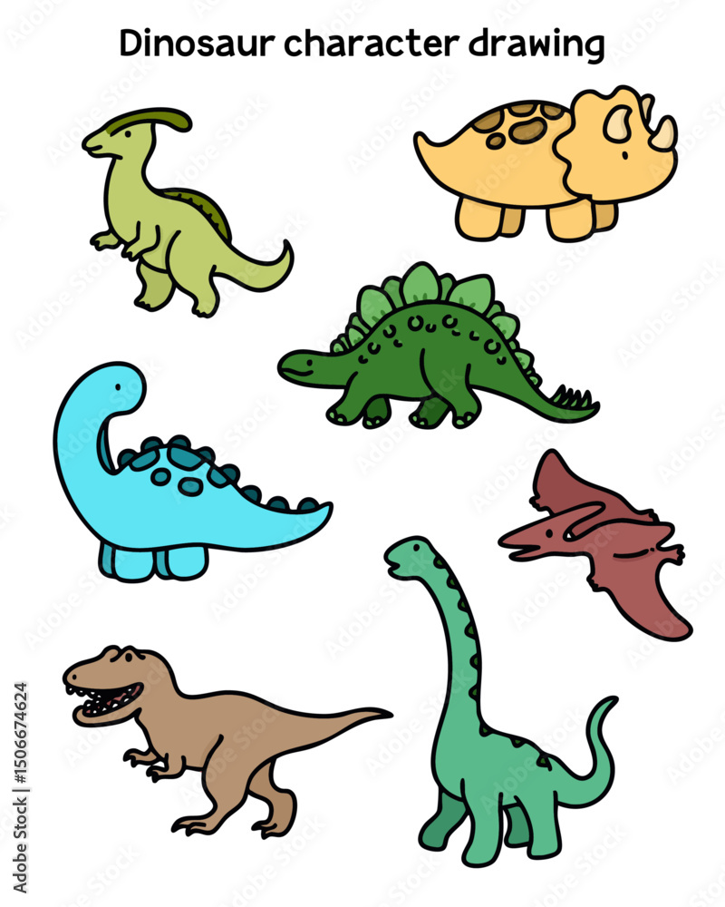 Obraz premium 공룡 라인드로잉 캐릭터 포스터(dinosaur line drawing character poster)