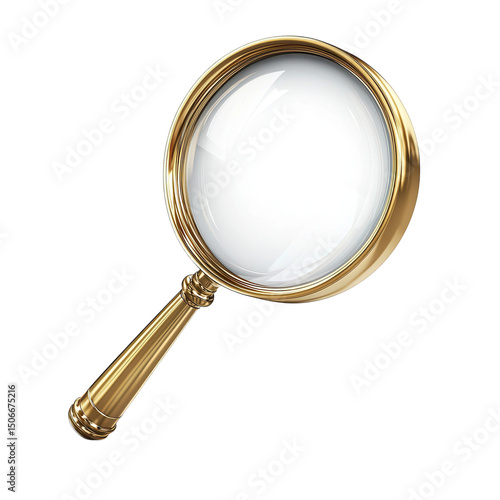 An elegant gold magnifying glass reveals hidden details and promises a on transparent background