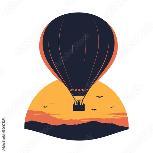 Hot air balloon floating over a valley is a trend-friendly silhouette that works great with seasonal collections, festive themes, and social media content