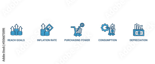Inflation banner web icon set vector illustration concept with icon of the price level, inflation rate, purchasing power, consumption, and depreciation