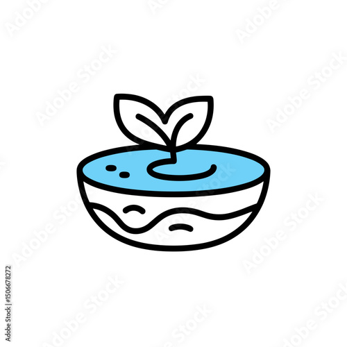 Sustainable palm oil icon with leaves and waves, eco-friendly concept
