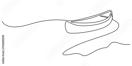 Vector illustration of kayak canoe rowboat sailboat yacht isolated on white background, Single line drawing of canoe trails and rafting club with kayaking equipment, boat icon continuous one line draw