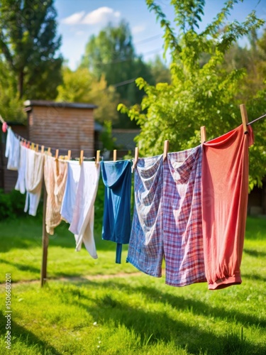 Wallpaper Mural Clothes flapping in the wind on a yard wire Torontodigital.ca