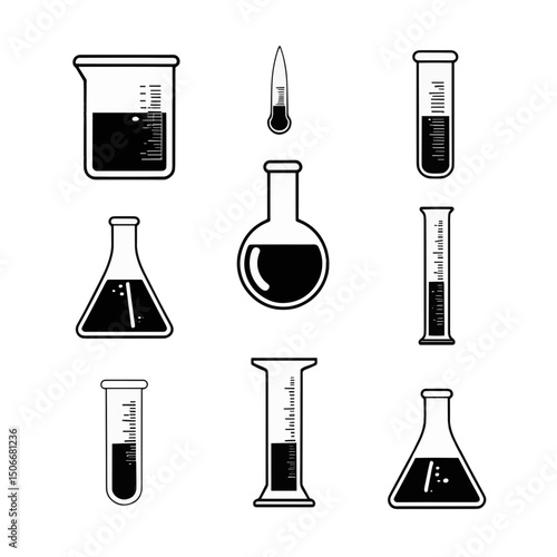Laboratory Glassware Icons Set - Chemistry & Science Equipment Collection