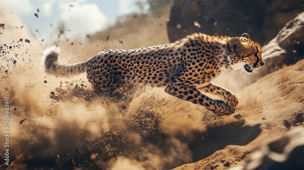 Obraz premium Cheetah Running Through Dust