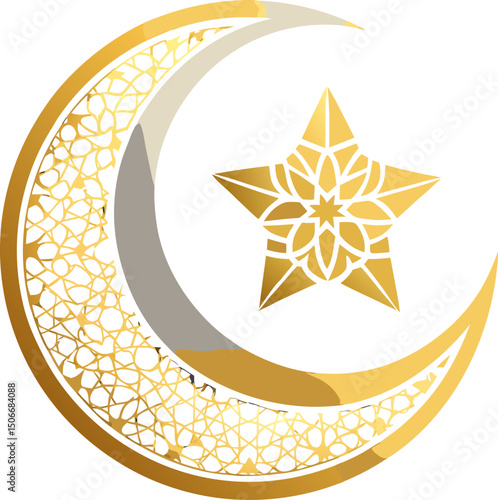 ramadan kareem crescent moon and mosque golden logo sign in dark background