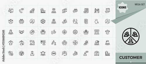 Customer icon set. Contain linear sign service, client, support, clientele, business, patron and more. Buyer linear icon collection. Minimalist icons pack. Pixel perfect. Editable vector.