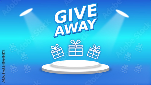 Blue giveaway background with white gift boxes. Suitable for promotions, events, presentations, and festive designs needing a celebratory theme