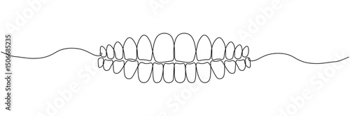 Continuous linear drawing of tooth, teeth isolated on transparent background. Dentist day banner. Editable stroke. Vector illustration 