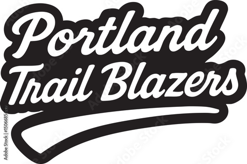 Portland Trail Blazers logo with white lettering on a black banner with a white swoosh underneath, isolated on a white background