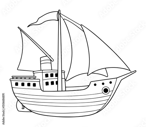 pirate ship cartoon outline vector drawing