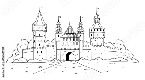 old castle outline historic architecture vector