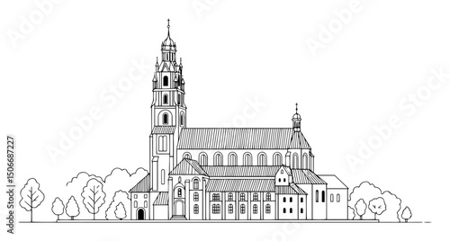 historic cathedral building outline vector